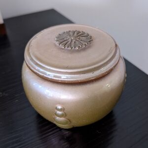 Vintage Glass Powder Box Jar Art Deco Rose Gold Painted Inside